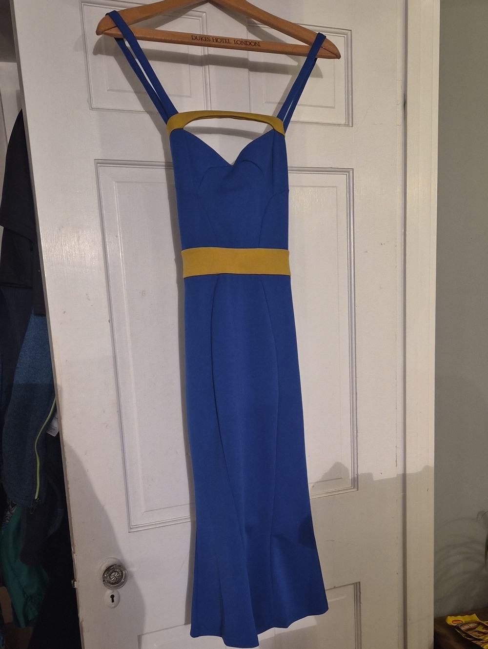 Blue and Yellow Strap Midi Dress